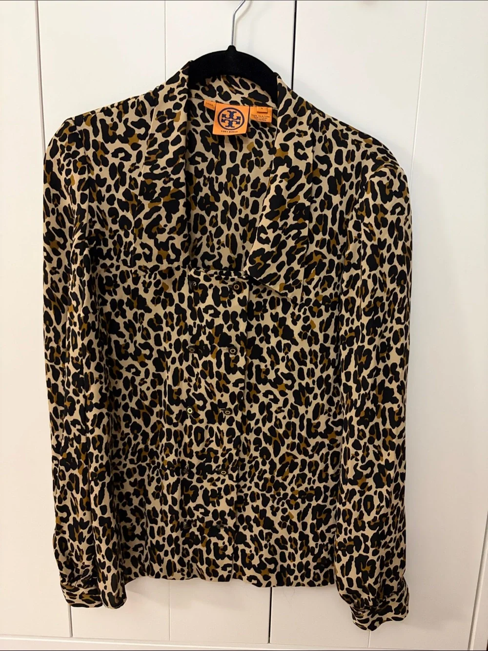 Tory Burch Leopard-Print 100% Silk Top in Beige, Black, Brown
